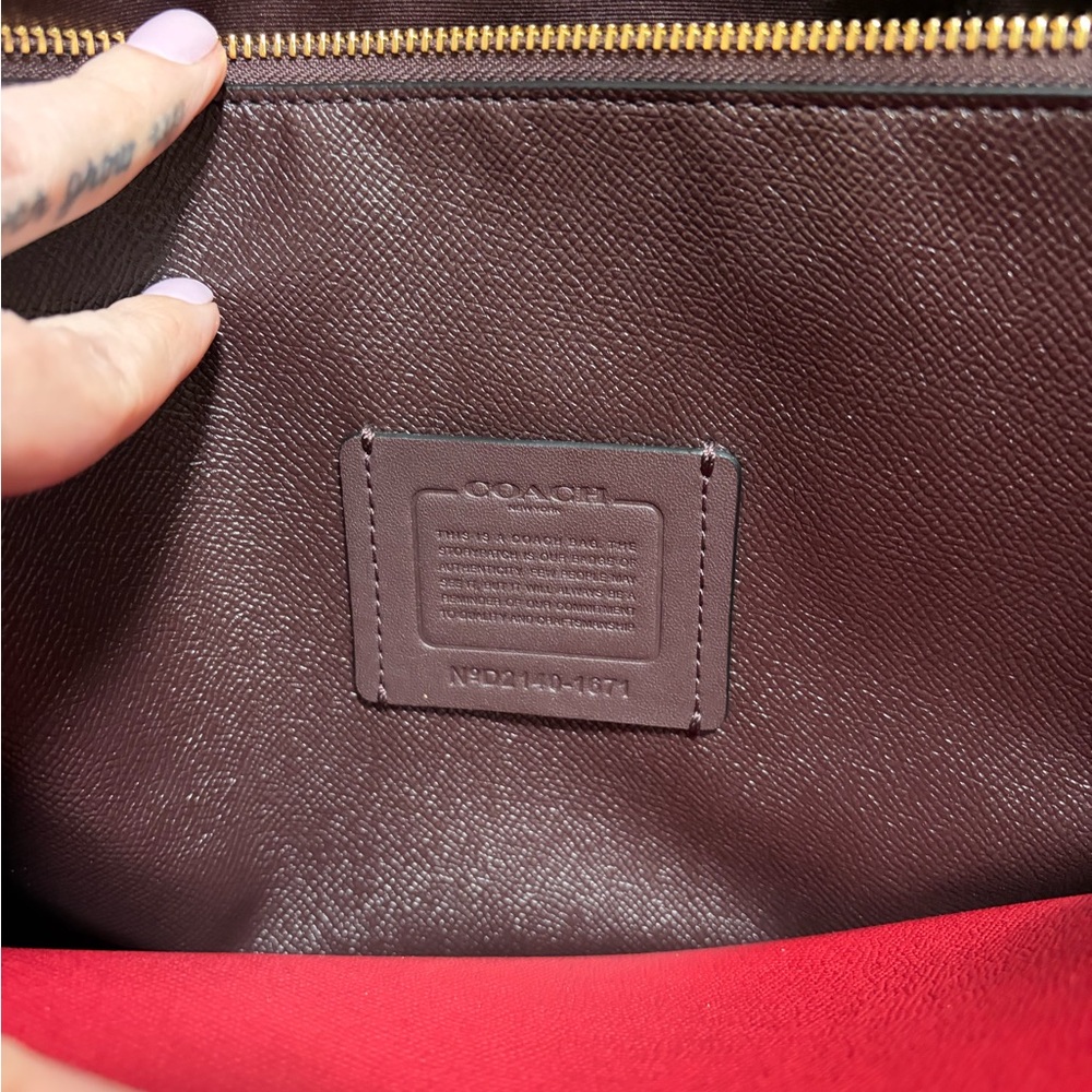 Coach Black Leather Tote with Red Interior (Mollie Tote) - Picture 2 of 7